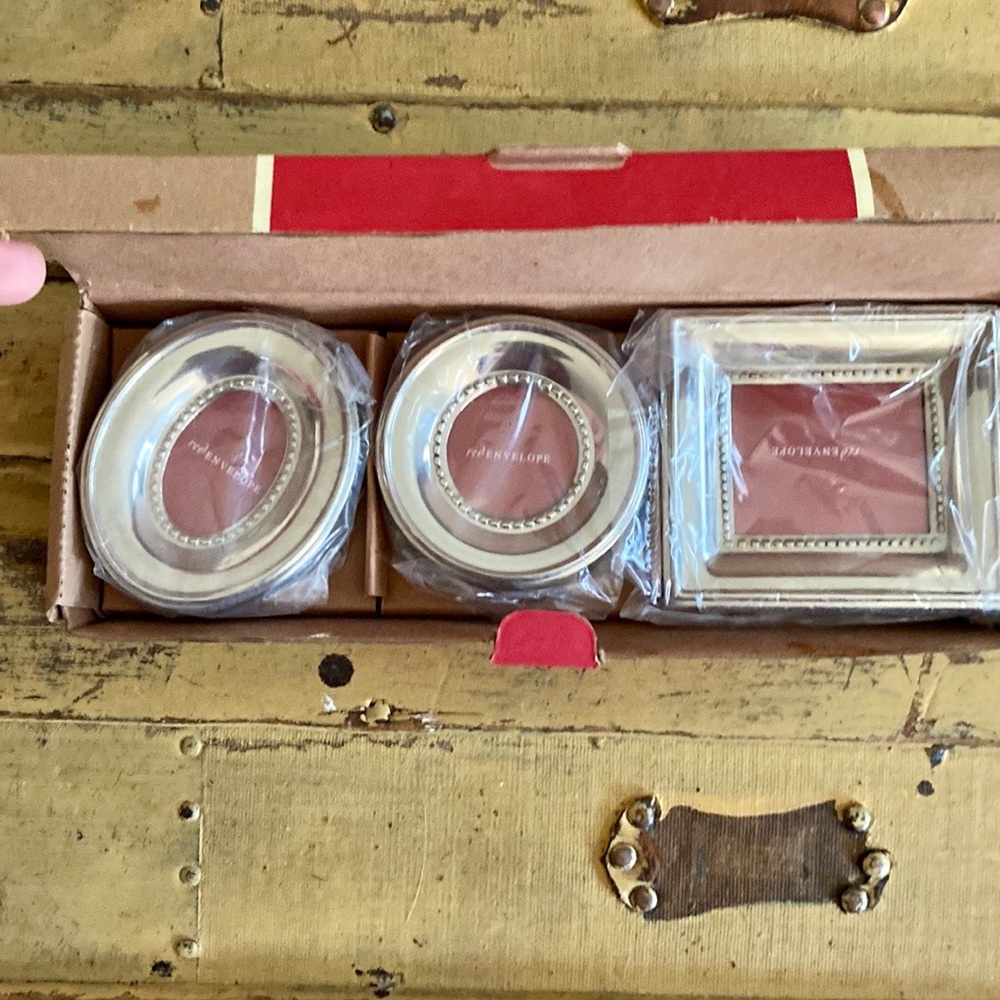 RED ENVELOPE SILVER MINI MAGNETIC PICTURE FRAMES SET OF 3 IN ORIGINAL BOX